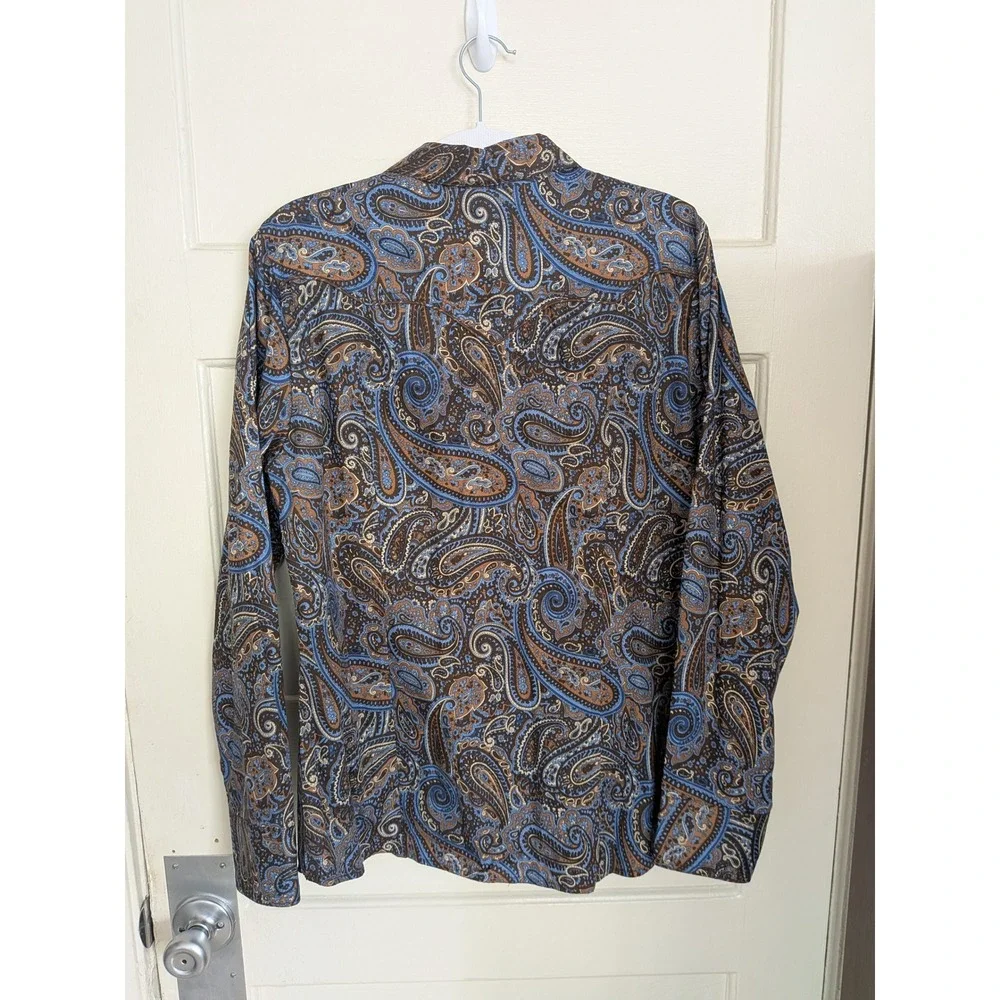 Roper Blue Brown Paisley Pearl Snap Western‎ Shirt 100% Cotton Size Large